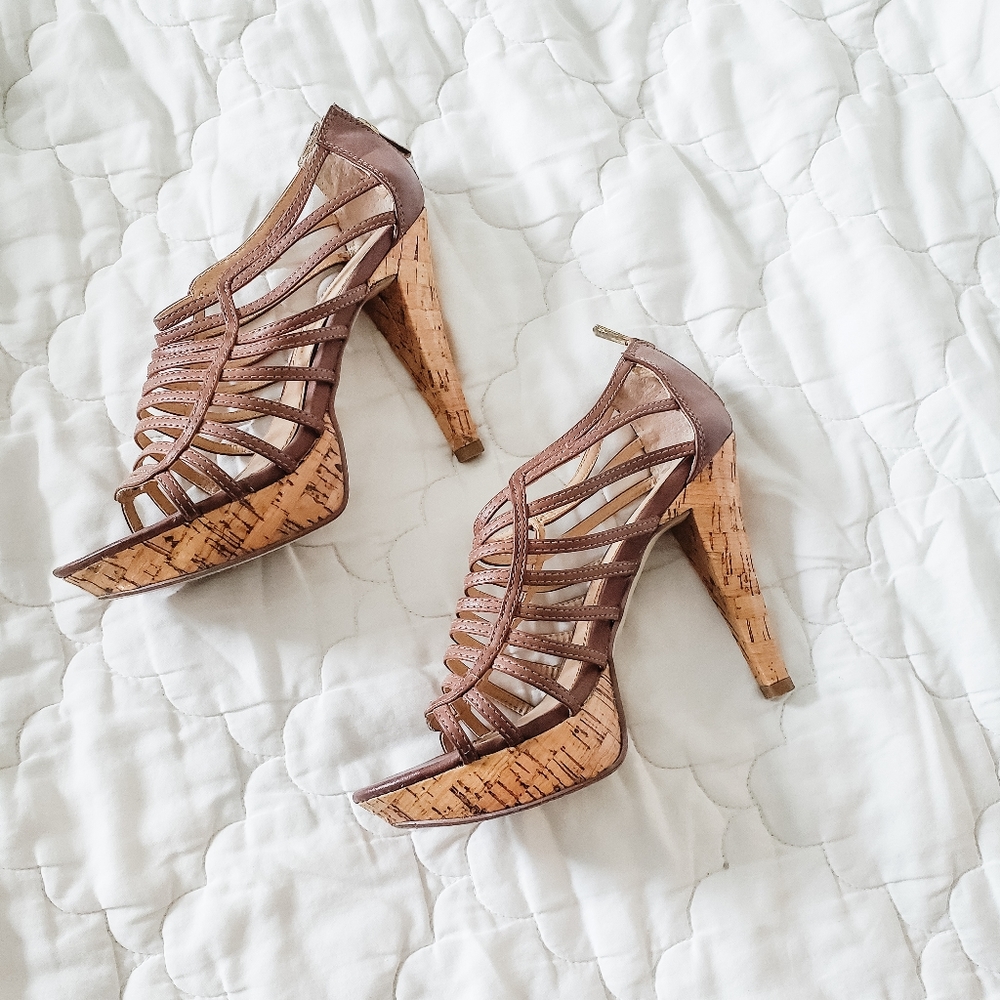Sexy strappy tan high heels